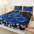 thumbnail image 3 of Feelyou Fashion Rose Flower Bed Sheets, Valentines Day Floral Blue King Sheets, Sequin Print Diamond Sheet Set, Ultra Soft Bedroom Decor, 4-Piece, 3 of 7