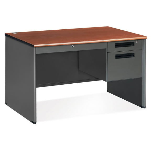 OFM 77348-CHY Single Pedestal Panel End Desk with Center Drawer, Cherry
