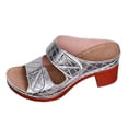 thumbnail image 5 of Rokment Orthopedic Platform Heels Slip on Dressy Sandals for Women Ladies 2026 Fashion Casual Quilted Leather Adjustable Band Chunky Block Heeled Open Back Slides Slippers Silver Size 7.5, 5 of 5