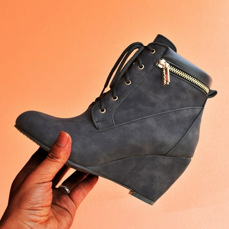 

Midewhik Wedge Platform High Heels Ankle Boots For Women Boots Winter Booties With Buckle Zipper Winter Boots