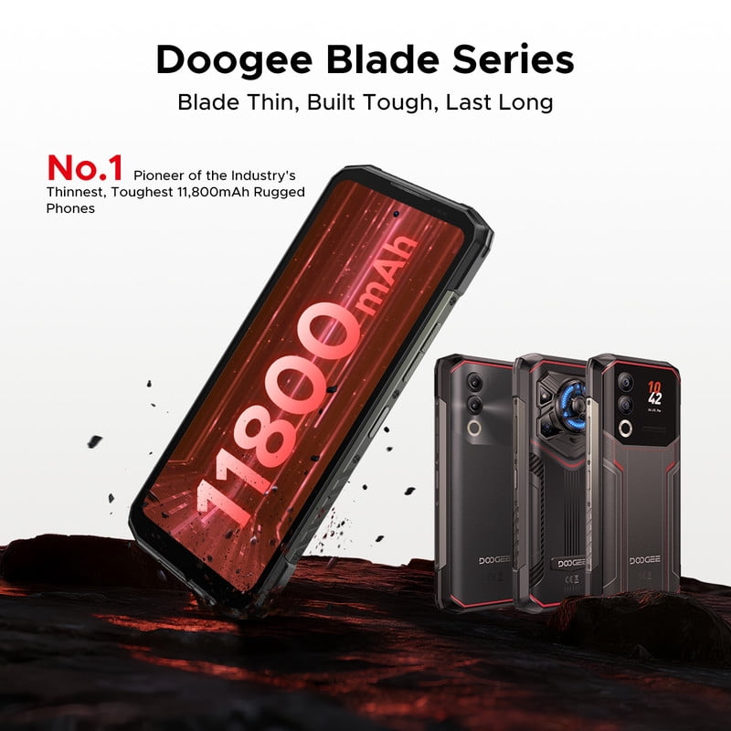 DOOGEE Blade 20 Pro Rugged Phone Unlocked, Android 15 Rugged Smartphone, 11800mAh, Octa Core, 24GB+256GB, 125dB Speakers, 6.6" HD Display, 50MP+Night Vision Camera, Face ID/Fingerprint/NFC/WIFI6/OTG