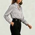 thumbnail image 5 of vigerkar Soft Breathable Stretch Satin Silk Button Down Shirts for Women Long Sleeve Blouses Work Dress Tops (Grey, XXL), 5 of 7