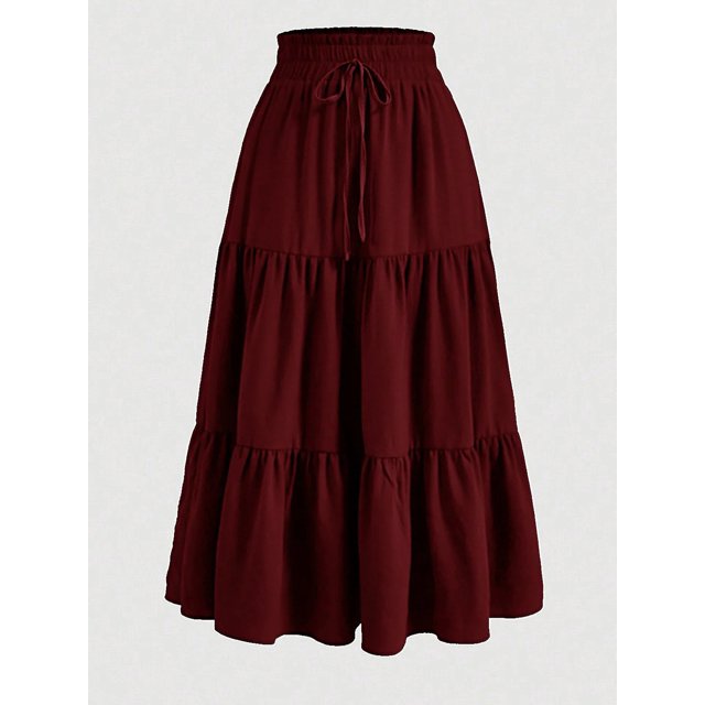 Floral Ruffle Layered Hem Drawstring Skirt Casual Skirt For Spring Summer Women's Clothing