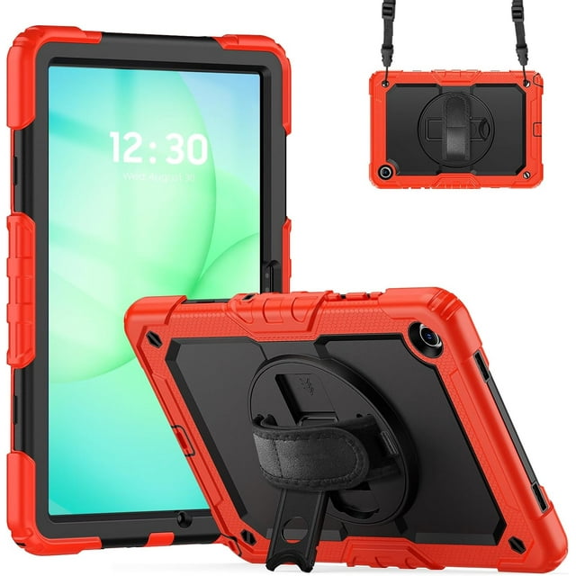 Funda para Samsung Galaxy Tab A11 Plus de 11 pulgadas (2025) y A9 Plus de 11 pulgadas (2023), resistente, a prueba de golpes, con soporte giratorio de 360° y correa de mano/bandolera.