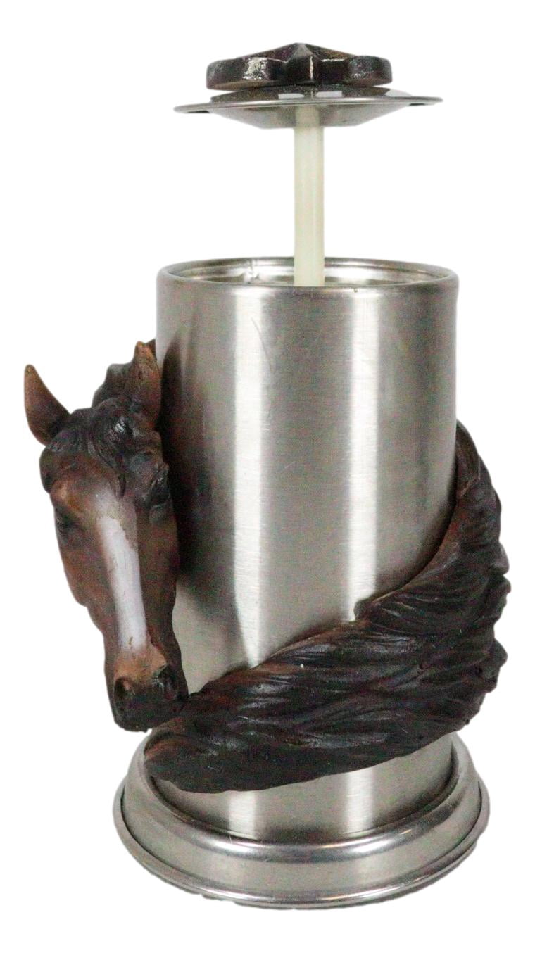 Rustic Western Country Chestnut Horse Horseshoe Spring Barrel Toothpick Holder