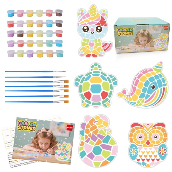 Kit de Pintura de Piedras para Pasos QANIY para Niños de 4 a 12 Años, Paquete de 5 Manualidades para Jardín al Aire Libre, Set de Arte y Manualidades, Regalo Creativo para Niños y Niñas