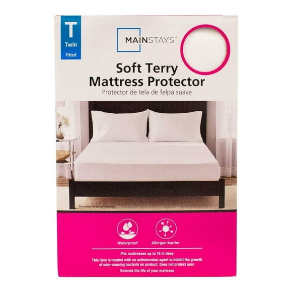 Protector para Colchones Mainstays 1 Pieza Individual Diseño Liso de Tela de Felpa Suave Color Blanco