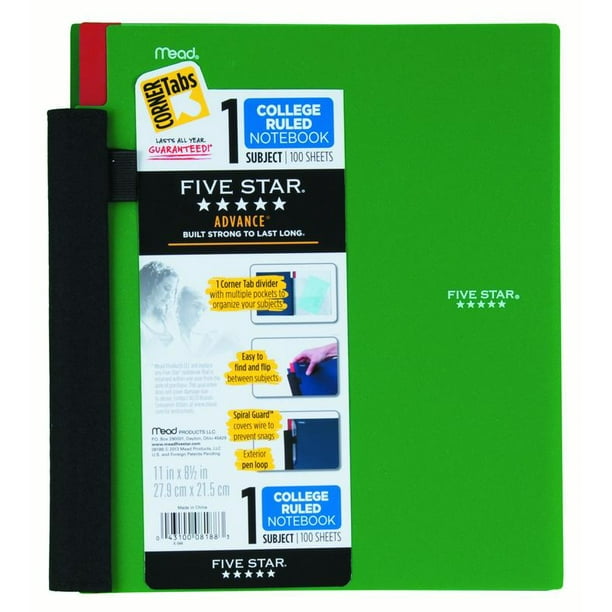 Five Star Advance 1 Subject Notebook, Green