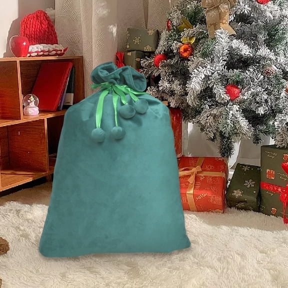 Deeceymbur Multi Colored Drawstring Christmas Bag Large Capacity Gift Sack with Wool Ball Decoration Reusable Fabric for Holiday Presents