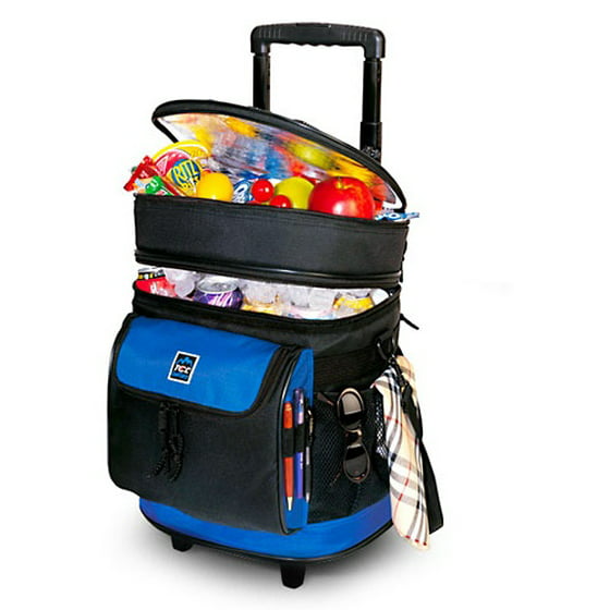 ONLINE - 17&quot; Double Compartment Rolling Cooler with Backpack Straps, Blue - 0