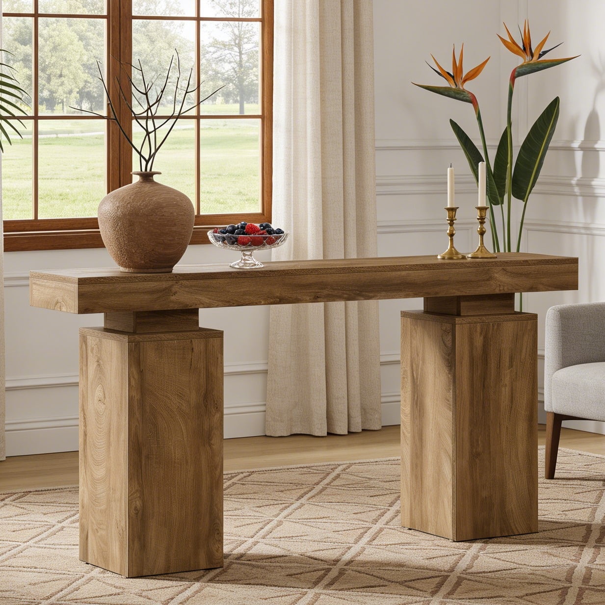 Fnova 63" Farmhouse Console Table, Long Wood Entryway Table for Foyer, Easy Assembly, Hallway Accent Furniture Behind Couch, Living Room Decor Stand