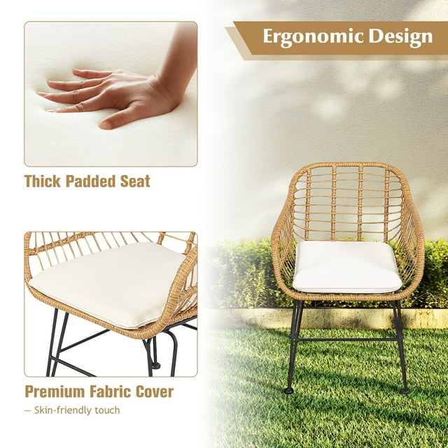 Patiojoy Ensemble de Mobilier de Patio 3 Pcs avec Table Basse en Verre Trempé pour Jardin et Cour Arrière Coussins Rouges