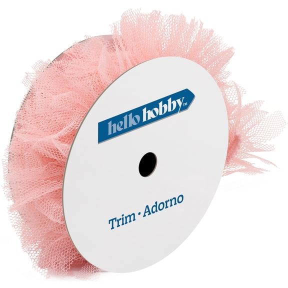 Hello Hobby Light Pink Ruffle Tulle Elastic Sewing Trim, 1-1/4 in x 1 yd