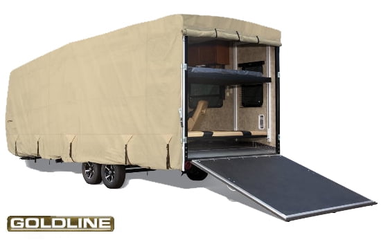 16-18 Feet Goldline Travel Trailer RV Covers by Eevelle Tan and Gray Waterproof Fabric