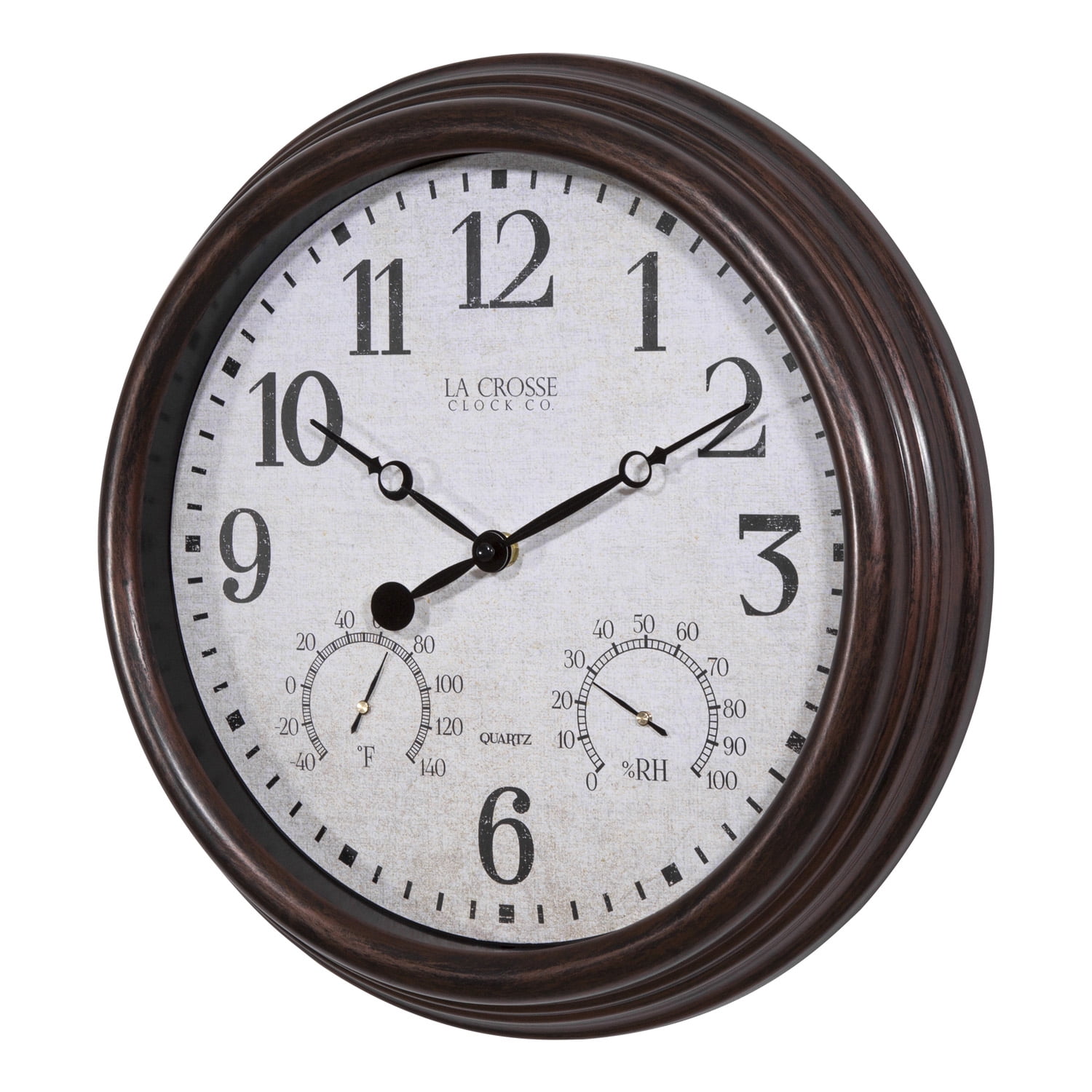 La Crosse Clock 15 Inch Indoor/Outdoor Quartz Analog Wall Clock with Temperature and Humidity, 404-3015