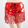 thumbnail image 2 of Xfvqtps Woman Sequin Dance Skirt Tassel Square Belt Belly Dancing Waist Towel Waist Chain Hip Towel Performance Skirt Red, 2 of 5
