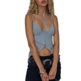 thumbnail image 3 of KelaJuan Women's Cross Halter Cami Tops, Sleeveless Spaghetti Strap Wrap Hem Mesh Camisole, 3 of 7