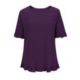 thumbnail image 5 of New trending & for spring GaThRRgYP Womens Summer Topsunder $5,Womens Spring Summer Solid Color Casual Loose Fashion T-Shirt Short Sleeve Round-Neck Button Ramie Blouse Purple M, 5 of 6