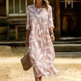 thumbnail image 5 of Ayolanni Fall Dresses for Women Crew Neck Floral 3/4 Sleeve A-Line Maxi Dress Flowy Beach Pleated Boho Long Dress Pink XL, 5 of 7