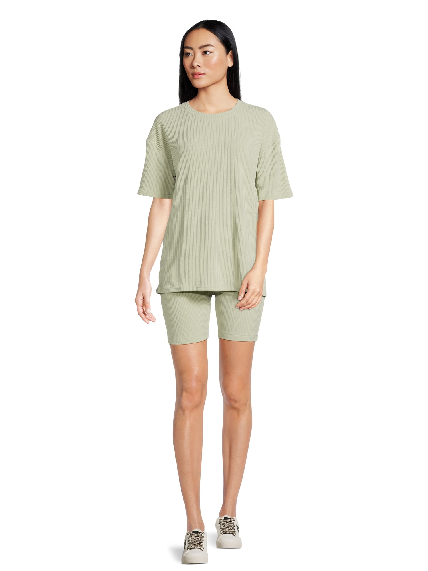 Lissome Women's Oversize Hacci Ribbed Tee and Bike Shorts Lounge Set, 2-Piece, Sizes S-4X