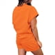 thumbnail image 3 of Conjunto de Pijama de 2 Piezas para Mujer, Color Liso, Cuello Redondo, Informal, de Tela Texturizada, Corta, Color Naranja, Talla L, 3 of 7