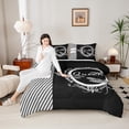 thumbnail image 4 of Homewish King and Queen Queen Comforter Set for Teen, Cartoon Dragonfly Bedding Sets, Black White Stripes Lines Reversible Bedding Comforter Set, Lightweight Room Decor, 3-Piece, 4 of 8