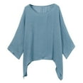 thumbnail image 3 of Dtydtpe 2024 Clearance Sales, Plus Size Tops for Women, Womens Ladies Casual Plus Size Loose Cotton Linen Solid Color Tops Shirt Blouse Womens Tops Blue, 3 of 6