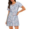 thumbnail image 1 of Balery Blue Butterfly Camisón de manga corta con cuello redondo para mujer, cómodo y elegante., 1 of 6