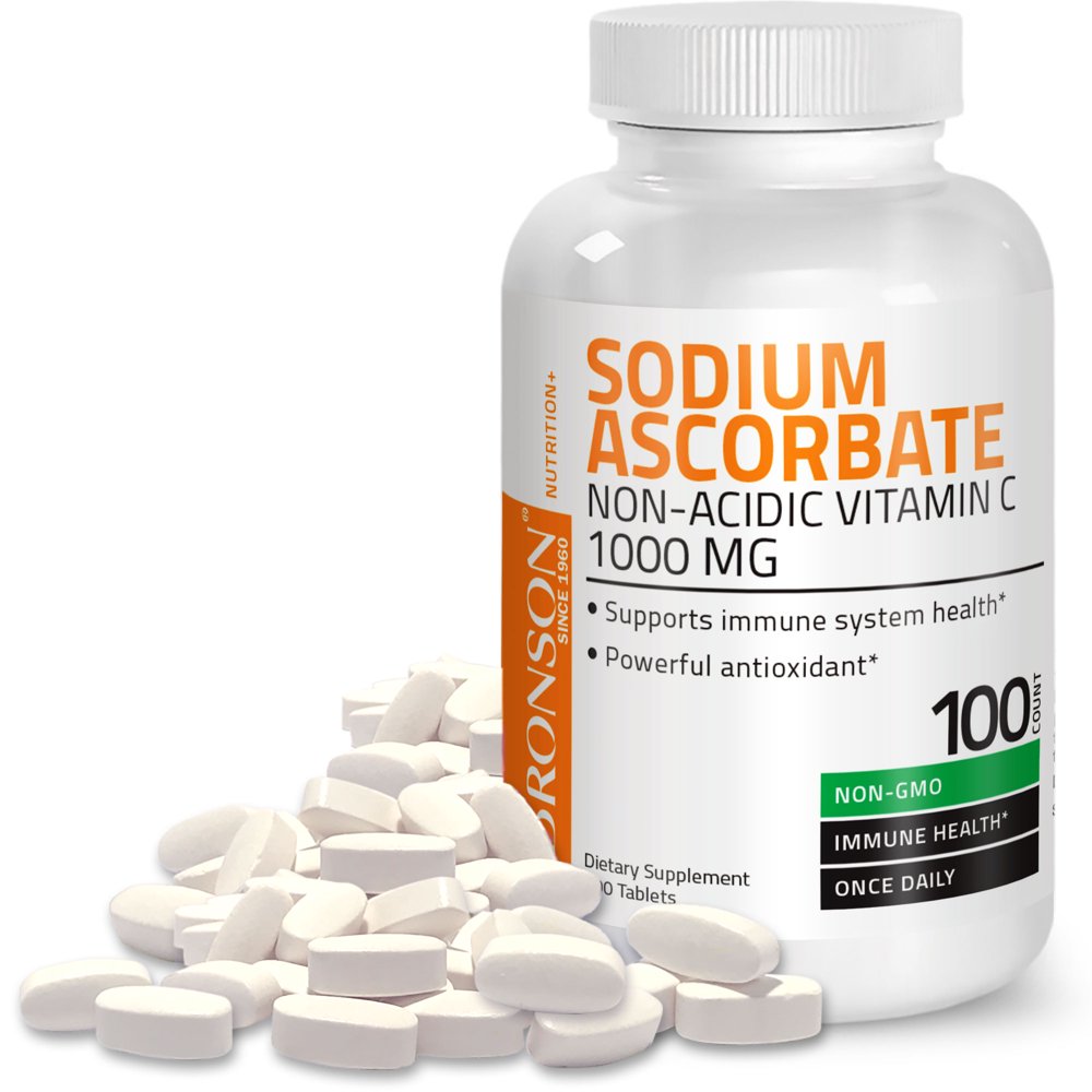 Sodium Ascorbate Non Acidic Vitamin C 1000mg NonGMO, 100 Tablets