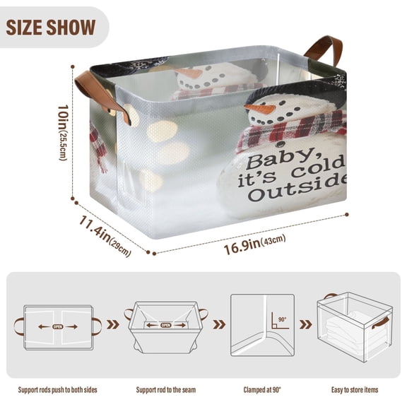 BZSMCE Collapsible Fabric Cube Storage Bins Lovely Snowman Toy Painting Design Pattern Storage Box