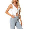 thumbnail image 4 of INSPIRE CHIC Tie Front Sleeveless Shrug Top for Women's V Neck Lace Trim Cami Crop Tops XS White, 4 of 6