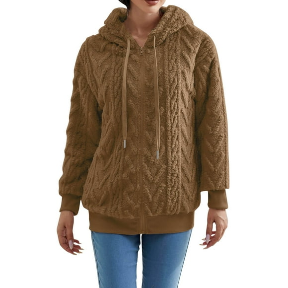 DondPO Essentials Hoodie Hoodies for Women Women's Plush Casual Zipper Jacket Comfortable And Loose Plush Hood Zipper Long Sleeve Patchwork Sweater Zip Up Hoodie Women Sweatshirt for Women Brown M