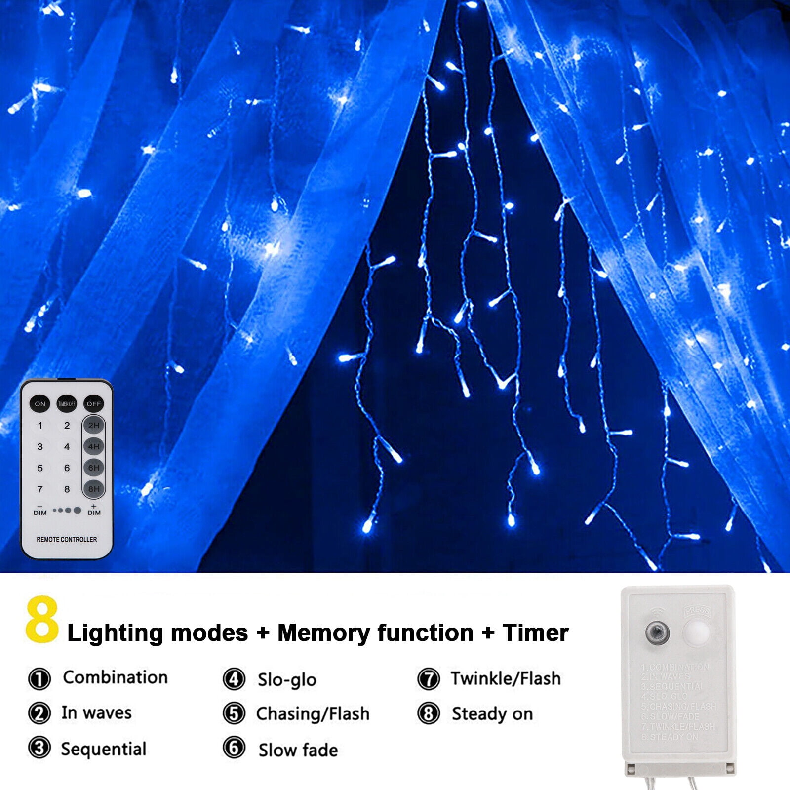 Fairy Lights Plug in,96 LEDs Waterproof Wire Firefly Lights,UL Adaptor Included,Starry String Lights for Wedding Indoor Outdoor Christmas Patio Garden Decoration, Blue