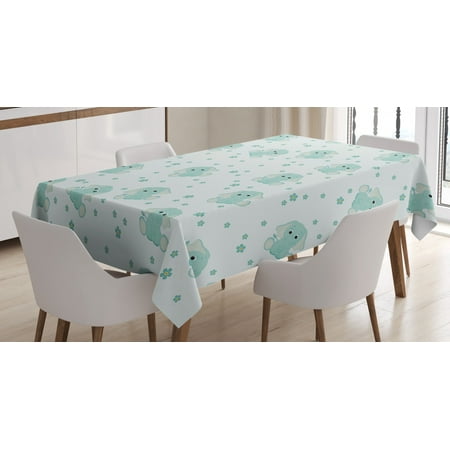 

Elephant Nursery Decor Tablecloth Young Elephants in Spring Meadow Daisies Child Baby Theme Rectangular Table Cover for Dining Room Kitchen 60 X 84 Inches Light Blue Baby Blue by Ambesonne