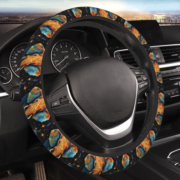 Steering Wheel Cover Anti-Slip Elastic Car Protective Universal 15 Inch Fit for Vehicles Auto SUVs , Elephant Indian Psychedelic Starry