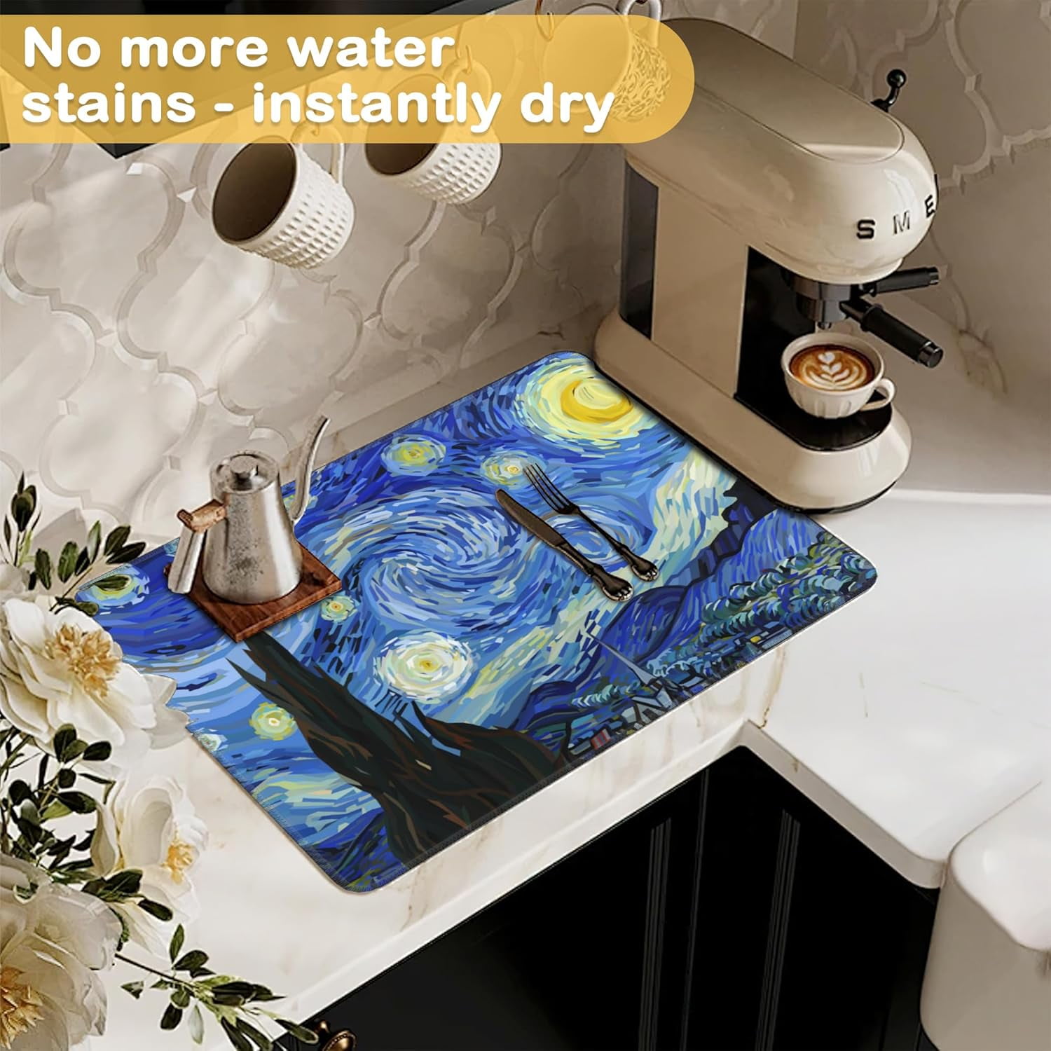 Electric Stove Top Cover Protector \u2013 Christmas Kitchen Decor Starry Night Van Gogh Glass Flat Top Stove Mat Oven Induction Cooktop Mat for Ceramic Countertop Mats Heat-Resistant Dish Drying Mat