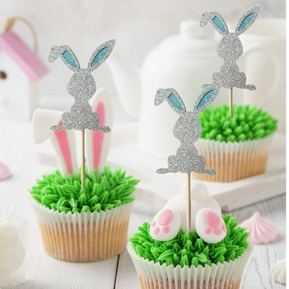 Cake Toppers Easter Cute Bunny Decorated Cupcake,Home Decor,4 Easter Cake Toppers With Cute Bunny and Egg Designs, Perfect for Cupcake and Dessert Decorations