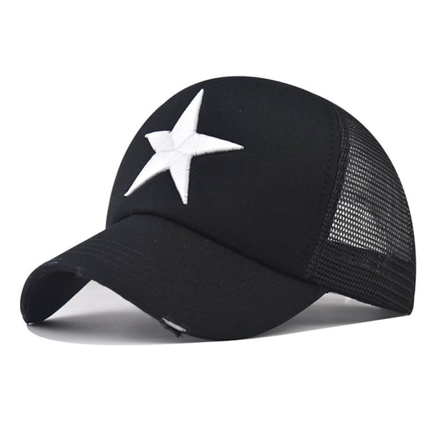 Gorra de béisbol de poliéster con bordado de estrella de cinco puntas para hombre y mujer.