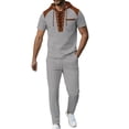 thumbnail image 2 of Kakii Men's Two-piece Sportswear Short Sleeve Shirt and Jogging Pants Solid Color Tracksuit Casual Set, 2 of 5