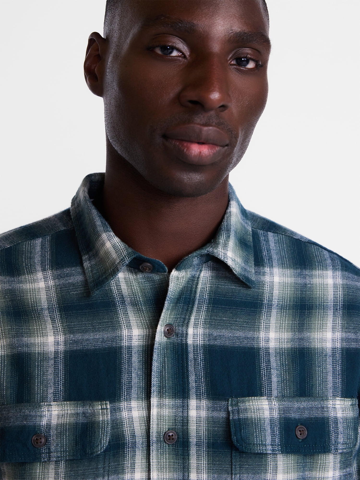 George Men's and Big Men's 100% Cotton Double Pocket Flannel Shirt, Sizes XS-3XLT