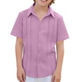 thumbnail image 2 of Kinrui Boys Cuban Guayabera Shirt Short Sleeve Button Down Shirt Summer Casual Cotton Linen Shirts Size 4-12 Years, 2 of 9