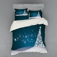 thumbnail image 2 of Christmas Duvet Cover Set, Fantasy Backdrop Abstract Xmas Tree Dreamlike Snowflakes Dots Wintertime, Bedding Set with Shams and Fitted Sheet, 3 Sizes, by Ambesonne, 2 of 3