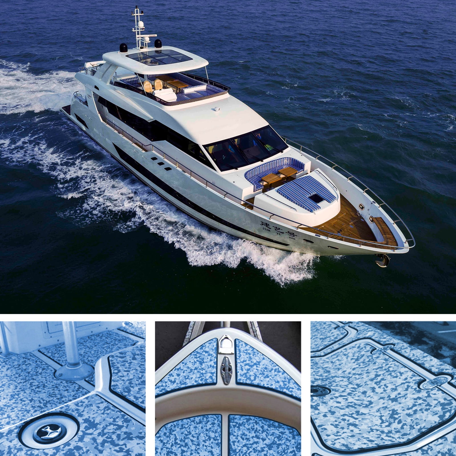 EVA Floor Mat with Glues on its Back for Boat Decks, RV Floors, Kayak Decks, Yacht Floors, Floating Docks, Surfboards, Golf Carts, Car Floors, and More (Blue White Camouflage)