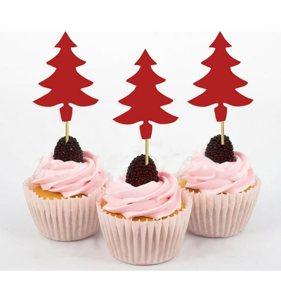 Darling Souvenir, Christmas Tree Cupcake Toppers, Dessert Decorations - Pack Of 20