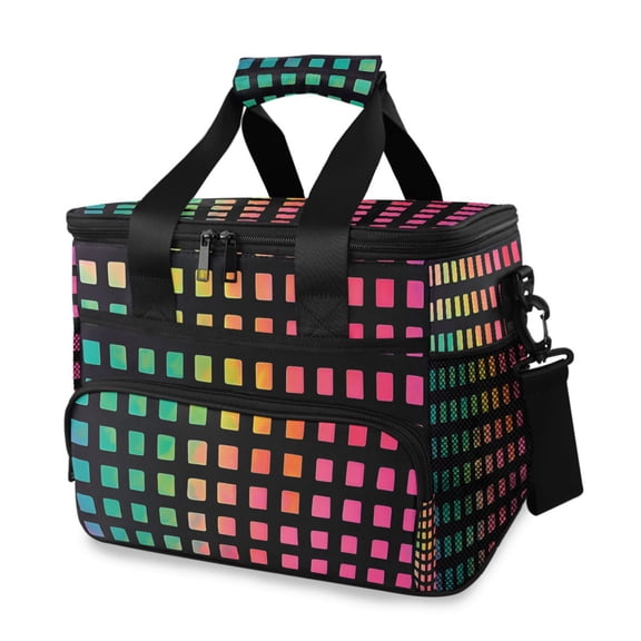 FORMRS Insulated Cooler Bag 24 Cans Capacity Soft Leakproof Lunch Box with Side Pockets, Pink Block Pattern