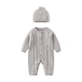 thumbnail image 2 of 59CM Baby Girl Romper, Newborn Baby Knitted Sweater Romper Longsleeve Outfit with Warm Hat Set, Boy Girl Sweater Rompers Grey, 2 of 6