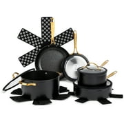 Thyme & Table 12-Piece Non-Stick Cookware Set, Signature Collection Pots and Pans Set - Black & Gold