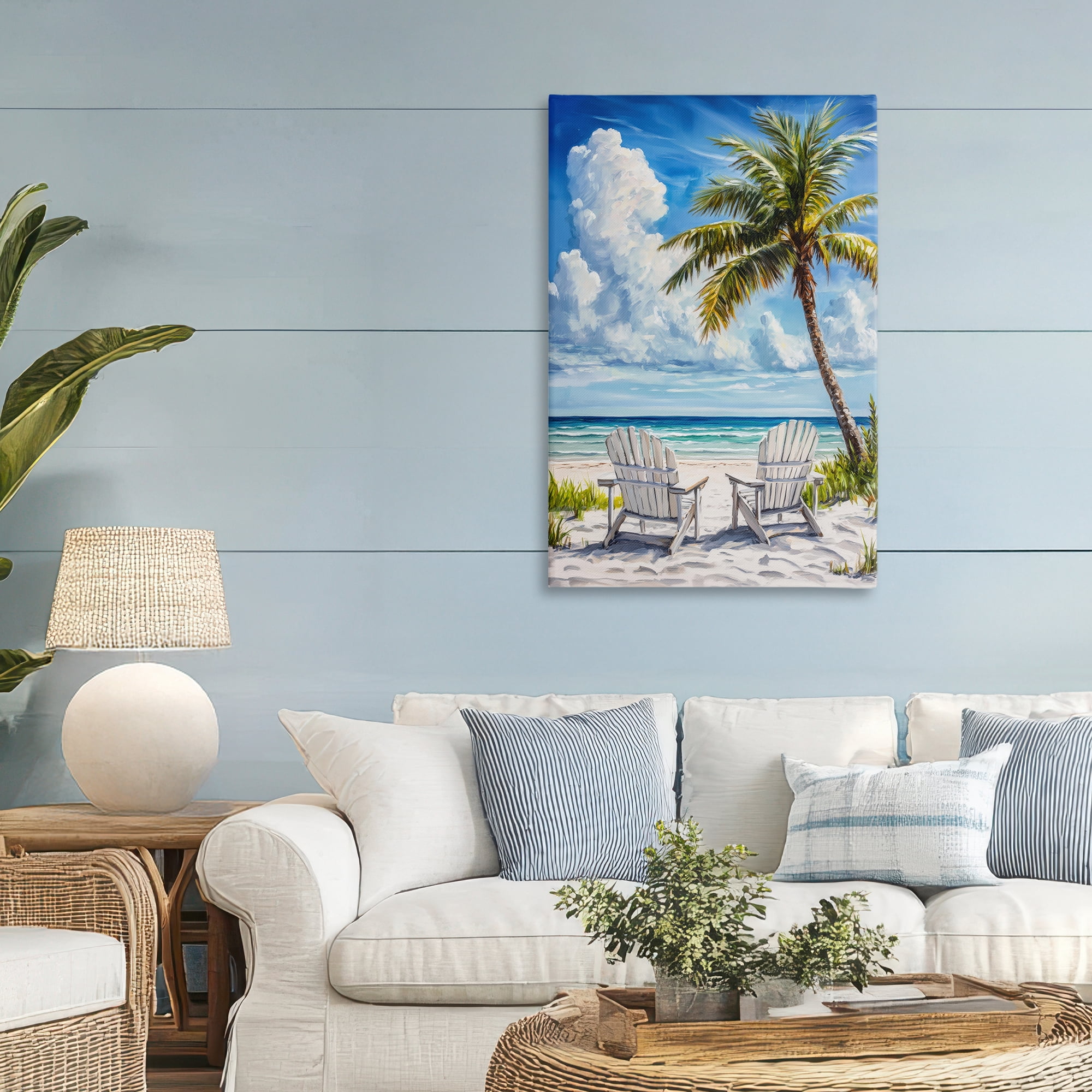 Stupell Industries Clouded Beach with Looming Palm Canvas Wall Art, design by Petal Prints Design