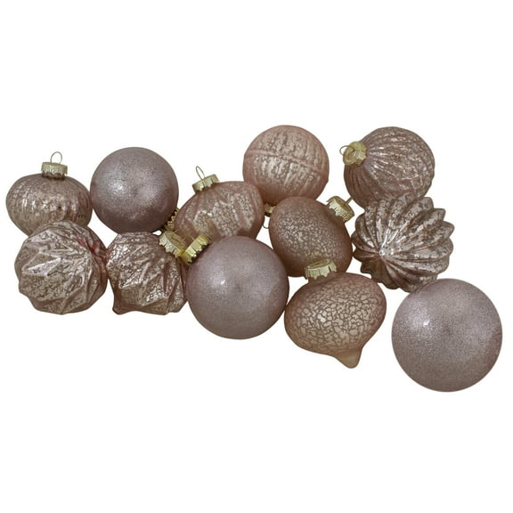 Northlight Finial and Glass Ball Christmas Ornaments - 3.25" - Blush Pink - Set of 12