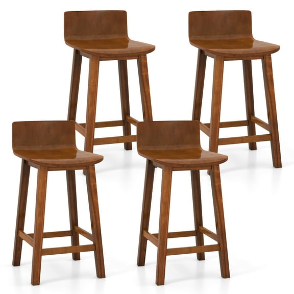 Gymax 24.5'' Solid Wood Bar Stools Set of 4 Home Counter Kitchen Stools w/ Low Backrest & Footrest